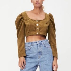 Zara Mustard Button-Up Crop Top
